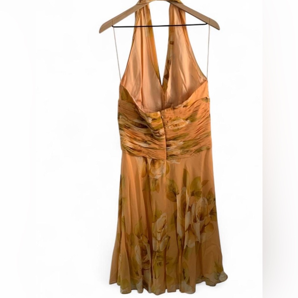 Maggy London Yellow Floral silk halter  Dress gold embellishment backless size10 - Picture 2 of 8